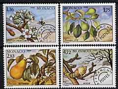 Monaco 1988 Seasons of the Pear Tree perf set of 4 unmounted mint pre-cancels, SG 1863-66, Mi 1851-54, stamps on , stamps on  stamps on trees     fruit