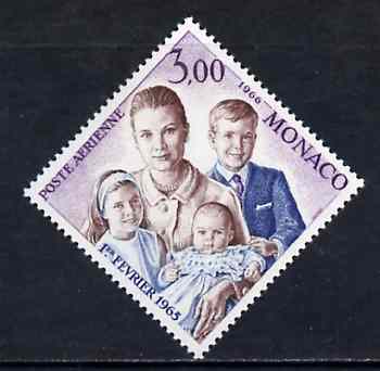 Monaco 1966 Princess Stephanie's First Birthday (with Princess Grace) unmounted mint diamond shaped, SG 846, Mi 825, stamps on royalty       entertainments     cinema           diamond