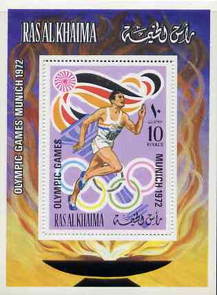 Ras Al Khaima 1972 Munich Olympics (Running) perf m/sheet unmounted mint, Mi BL 116A, stamps on sport      olympics     running