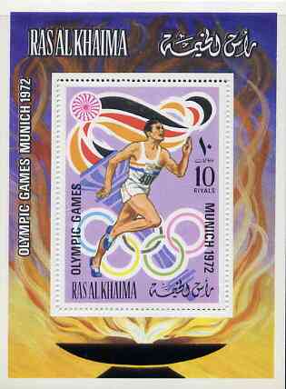 Ras Al Khaima 1972 Munich Olympics (Running) perf m/sheet unmounted mint, Mi BL 116A, stamps on , stamps on  stamps on sport      olympics     running