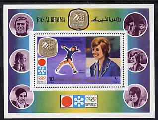 Ras Al Khaima 1972 Winter Olympics (T Schuba Figure Skating) perf m/sheet unmounted mint,, Mi BL 130A, stamps on , stamps on  stamps on sport      olympics     ice skating