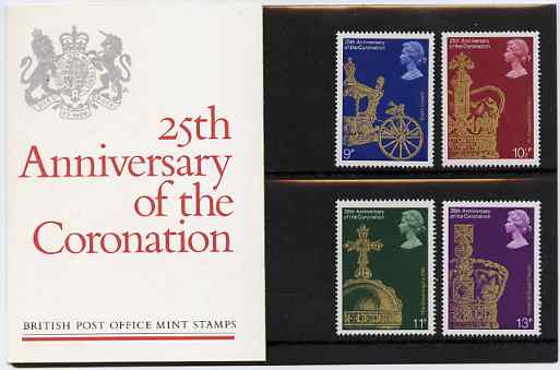 Great Britain 1978 Coronation 25th Anniversary set of 4 in official presentation pack SG 1059-62, stamps on , stamps on  stamps on royalty, stamps on coronation