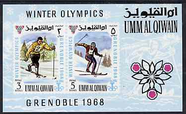 Umm Al Qiwain 1968 Grenoble Winter Olympic Games imperf m/sheet unmounted mint, Mi BL12, stamps on olympics   sport       skiing