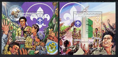 Libya 1982 75th Anniversary of Scouting set of two 500dh m/sheets unmounted mint (SG MS 1177) Mi BL 59A & 60A, stamps on scouts