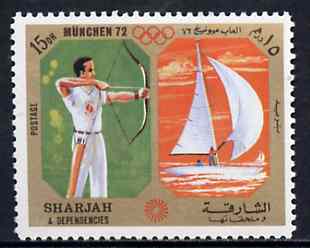 Sharjah 1972 Archery & Sailing (15Dh) from Olympic Sports perf set of 10 unmounted mint, Mi 944, stamps on , stamps on  stamps on archery     sailing