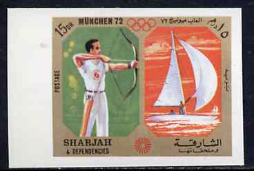 Sharjah 1972 Archery & Sailing (15Dh) from Olympic Sports imperf set of 10 unmounted mint, Mi 944B, stamps on archery     sailing