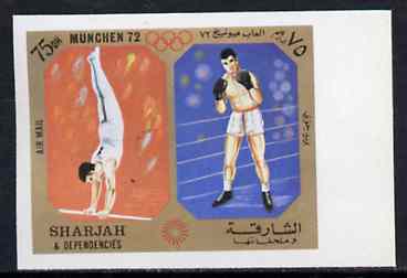 Sharjah 1972 Gymnastics & Boxing (75Dh) from Olympic Sports imperf set of 10 unmounted mint, Mi 948B, stamps on , stamps on  stamps on gymnastics    boxing, stamps on  stamps on  gym , stamps on  stamps on gymnastics, stamps on  stamps on 