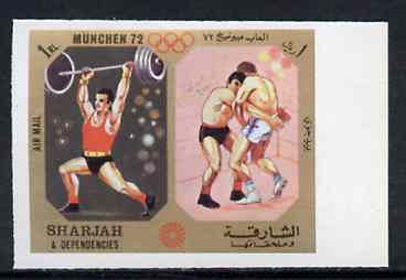 Sharjah 1972 Weightlifting & Wrestling (1R) from Olympic Sports imperf set of 10 unmounted mint, Mi 949B, stamps on weightlifting    wrestling