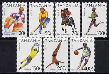 Tanzania 1993 Summer Sports unmounted mint set of 7, SG 1506-12, Mi 1467-73, stamps on sport
