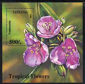 Tanzania 1994 Tropical Flowers unmounted mint m/sheet, SG MS 1924, Mi BL 263, stamps on flowers