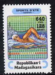 Madagascar 1994 Swimming 640f + 128 from Sports set of 7, Mi 1713, stamps on swimming