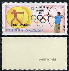 Fujeira 1972 Archery (John Williams) from Olympic Winners set of 25 with superb set-off of 'John Williams' on gummed side, unmounted mint*, stamps on , stamps on  stamps on archery