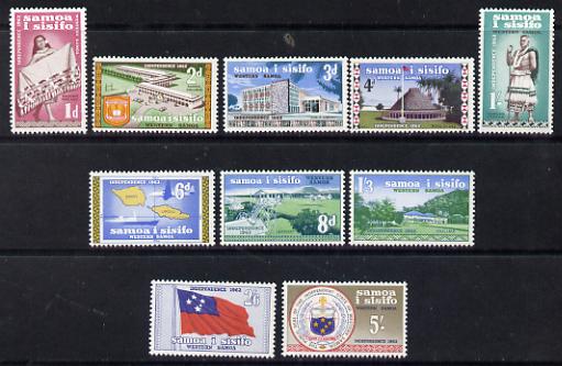 Samoa 1962 Independence def set complete 1d to 5s unmounted mint SG 239-48, stamps on , stamps on  stamps on aviation, stamps on  stamps on airports, stamps on  stamps on maps, stamps on  stamps on flags, stamps on  stamps on heraldry, stamps on  stamps on arms, stamps on  stamps on ships