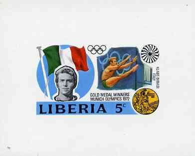 Liberia 1972 Munich Olympics Gold Medal Winners (5c Diving) imperf deluxe miniature sheet (design as SG 1135) unmounted mint, stamps on olympics    sport       diving   