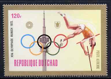Chad 1972 Pole Vault 120f from Munich Olympic Games (Gold Frames with Olympic Rings as central design) set unmounted mint*, stamps on sport, stamps on pole vault