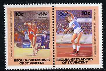 St Vincent - Bequia 1984 Javelin 10c se-tenant pair from Olympics (Leaders of the World) set of 8  unmounted mint, stamps on , stamps on  stamps on javelin