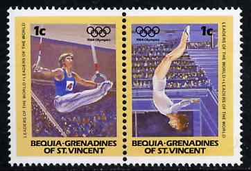 St Vincent - Bequia 1984 Gymnastics 1c se-tenant pair from Olympics (Leaders of the World) set of 8 unmounted mint, stamps on , stamps on  stamps on gymnastics, stamps on  stamps on  gym , stamps on  stamps on gymnastics, stamps on  stamps on 