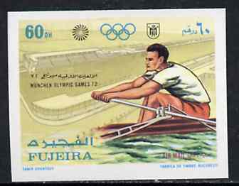 Fujeira 1971 Rowing 60Dh from Munich Olympic Games imperf set of 5 unmounted mint, Mi 751B*, stamps on rowing