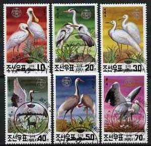 North Korea 1991 Endangered Birds (Herons, Storks, etc) set of 6 very fine cto used, SG N3028-33*, stamps on birds, stamps on heron, stamps on cranes, stamps on storks