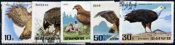 North Korea 1992 Birds of Prey complete set of 5 very fine cto used, SG N3112-15*, stamps on birds, stamps on birds of prey, stamps on eagle, stamps on owls, stamps on buzzard