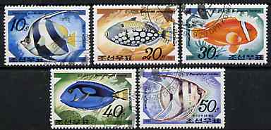 North Korea 1991 Fishes complete set of 5 very fine cto used, SG N3088-92 (blocks available with central fish cancellation), stamps on fish