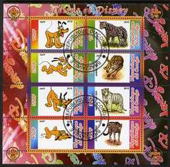 Congo 2010 Disney & Big Cats perf sheetlet containing 8 values with Scout Logo fine cto used, stamps on , stamps on  stamps on disney, stamps on  stamps on films, stamps on  stamps on cinema, stamps on  stamps on movies, stamps on  stamps on cartoons, stamps on  stamps on scouts, stamps on  stamps on cats, stamps on  stamps on lions, stamps on  stamps on tigers