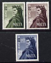 Malta 1965 700th Birth Anniversary of Dante, SG 349-51*, stamps on poetry, stamps on literature, stamps on personalities, stamps on renaissance