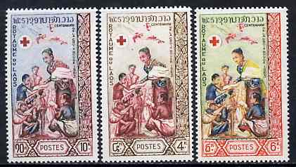 Laos 1963 Centenary of Red Cross complete set of 3 unmounted mint, SG 132-34*, stamps on , stamps on  stamps on red cross    medical     