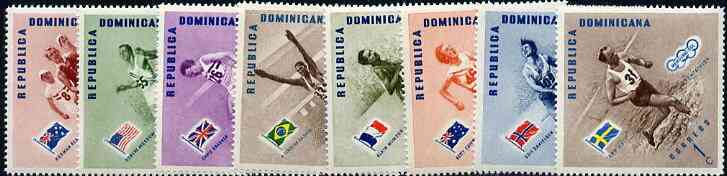 Dominican Republic 1957 Melbourne Olympic Games (2nd Issue) Winning Athletes unmounted mint diamond shaped set of 8, SG 689-96, stamps on , stamps on  stamps on olympics, stamps on  stamps on sport, stamps on  stamps on athletics, stamps on  stamps on flags, stamps on  stamps on diamond