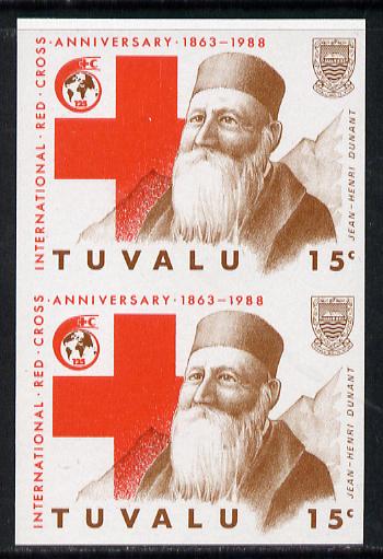 Tuvalu 1988 Red Cross 15c imperf vert pair unmounted mint, as SG 518, stamps on medical, stamps on varieties, stamps on red cross