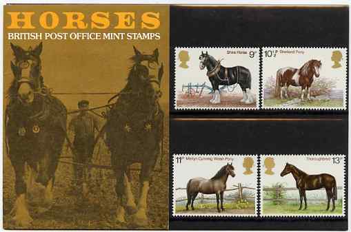 Great Britain 1978 Horses set of 4 in official presentation pack SG 1063-66*, stamps on animals    horses, stamps on horse racing