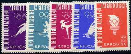 Rumania 1956 Melbourne Olympic Games set of 5 unmounted mint, SG 2459-63, Mi 1598-1602, stamps on , stamps on  stamps on olympics, stamps on  stamps on sport, stamps on  stamps on water polo, stamps on  stamps on canoeing, stamps on  stamps on ice skating, stamps on  stamps on high jump