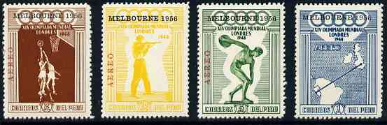 Peru 1956 Melbourne Olympic Games unmounted mint set of 4 (on sale for 1 day only, see note after SG 717), stamps on , stamps on  stamps on olympics     sport      discus      basketball     shooting     maps