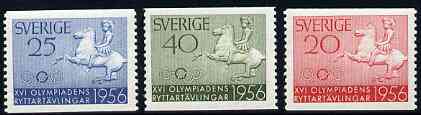 Sweden 1956 Olympic Games Equestrian Competition unmounted mint set of 3, SG 373-75, stamps on olympics     sport      horses