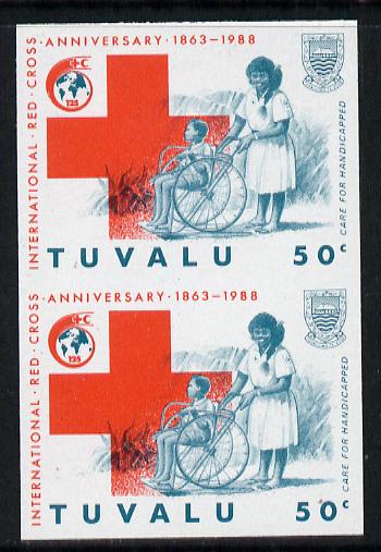 Tuvalu 1988 Red Cross 50c imperf vert pair unmounted mint, as SG 520, stamps on medical, stamps on varieties, stamps on red cross, stamps on nurses