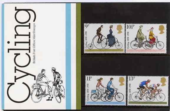 Great Britain 1978 Cycling Centenaries set of 4 in official presentation pack SG 1067-70, stamps on bicycles