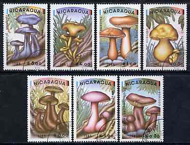 Nicaragua 1985 Fungi complete set of 7 very fine cds used, SG 2648-54*, stamps on , stamps on  stamps on fungi