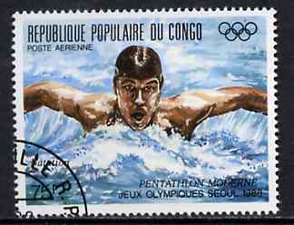 Congo 1988 Swimming 75f from Seoul Olympics (2nd Issue) very fine cto used, SG 1121*, stamps on swimming