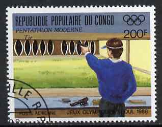 Congo 1988 Shooting 200f from Seoul Olympics (2nd Issue) very fine cto used, SG 1123*, stamps on , stamps on  stamps on rifle