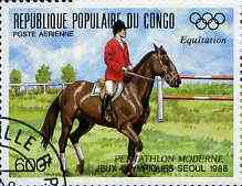 Congo 1988 Equestrian 600f from Seoul Olympics (2nd Issue) very fine cto used, SG 1124*, stamps on , stamps on  stamps on horses