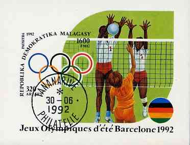 Malagasy Republic 1992 Barcelona Olympics imperf m/sheet (Volleyball) very fine cto used, stamps on , stamps on  stamps on olympics    sport    volleyball