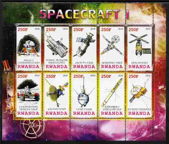 Rwanda 2010 Spacecraft #01 perf sheetlet containing 10 values unmounted mint, stamps on , stamps on  stamps on space, stamps on  stamps on rockets