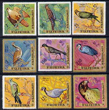 Fujeira 1969 Birds perf set of 9 (Mi 356-64A) unmounted mint, stamps on , stamps on  stamps on birds     cuckoo     bustard     falcon    birds of prey       heron        pigeon       thrush