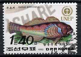 North Korea 1992 Sculpin Fish 1w40 from World Environment Day set of 8 fine cto used, SG N3207*, stamps on , stamps on  stamps on fish