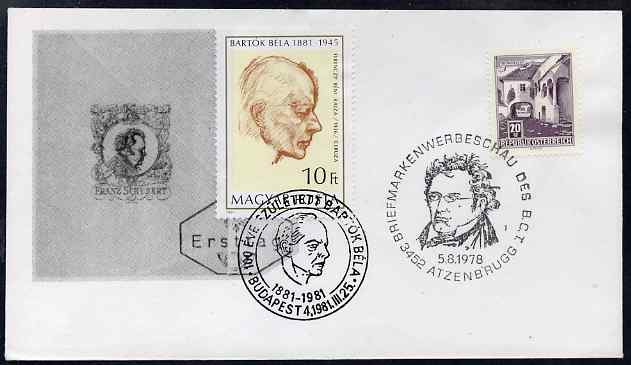 Austria & Hungary 1978-81 combination cover for Robert Stolz & Franz Schubert with appropriate special cancels, stamps on , stamps on  stamps on personalities, stamps on  stamps on music, stamps on  stamps on composers