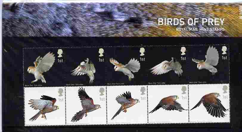 Great Britain 2003 Birds of Prey set of 10 in se-tenant block in official presentation pack SG 2327a, stamps on , stamps on  stamps on birds, stamps on  stamps on birds of prey, stamps on  stamps on owls