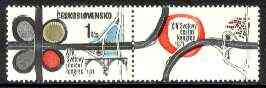 Czechoslovakia 1971 World Road Congress 1k unmounted mint se-tenant with label, SG 1973, stamps on , stamps on  stamps on roads, stamps on bridges, stamps on civil engineering