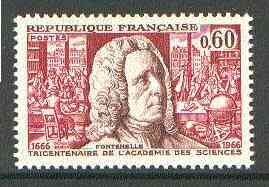 France 1966 Tercentenary of Academy of Sciences (Fontenelle) unmounted mint, SG  1721*, stamps on science