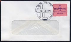 Cinderella - Great Britain 1971 Strike Post - window envelope bearing 10p D4City of London DeliveryD5 pink adhesive tied by COL date stamp for 16th February, stamps on , stamps on  stamps on cinderella, stamps on postal, stamps on strike