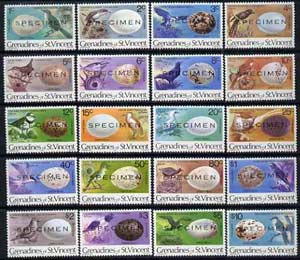 St Vincent - Grenadines 1978 Birds & their Eggs definitive set complete 1c to $10 (20 vals) each with SPECIMEN opt unmounted mint, stamps on birds